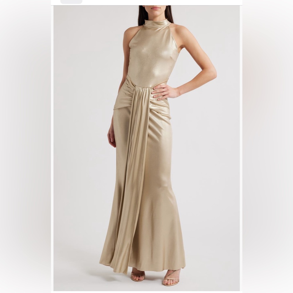Chiara Boni La Petite Robe Metallic Bandage Jersey GOWN,Champagne,IT50=US14,New